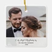 初めてのクリスマス結婚したウエディングの写真 セラミックオーナメント (正面)