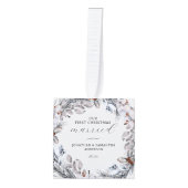 初めてのクリスマス結婚したエレガント葉クリスマス キューブオーナメント (正面)