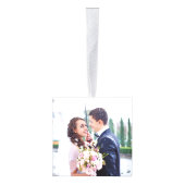 初めてのクリスマス結婚したエレガント葉クリスマス キューブオーナメント (右)