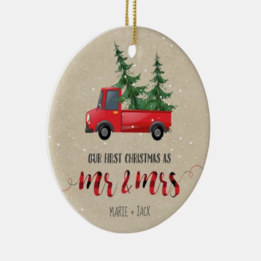 初めてのクリスマス結婚したオーナメントパーソナライズされたギフト セラミックオーナメント (右)