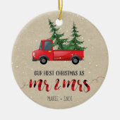 初めてのクリスマス結婚したオーナメントパーソナライズされたギフト セラミックオーナメント (正面)