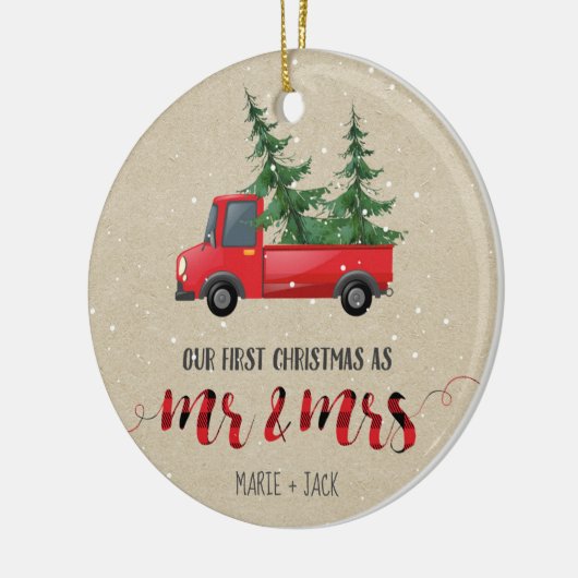 初めてのクリスマス結婚したオーナメントパーソナライズされたギフト セラミックオーナメント (左)