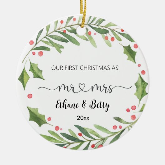 初めてのクリスマス結婚したオーナメントミスター&ミセス セラミックオーナメント (正面)