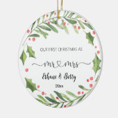 初めてのクリスマス結婚したオーナメントミスター&ミセス セラミックオーナメント (左)