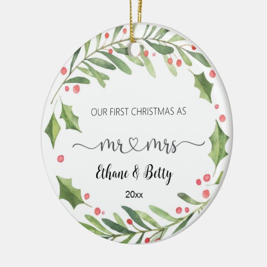 初めてのクリスマス結婚したオーナメントミスター&ミセス セラミックオーナメント (左)