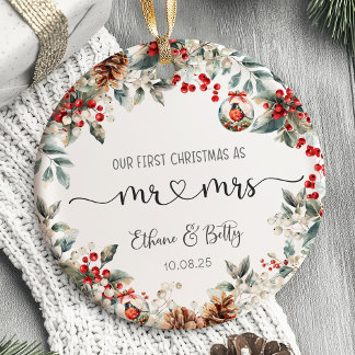 初めてのクリスマス結婚したオーナメントミスター&ミセス セラミックオーナメント