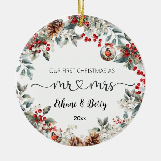 初めてのクリスマス結婚したオーナメントミスター&ミセス セラミックオーナメント (正面)