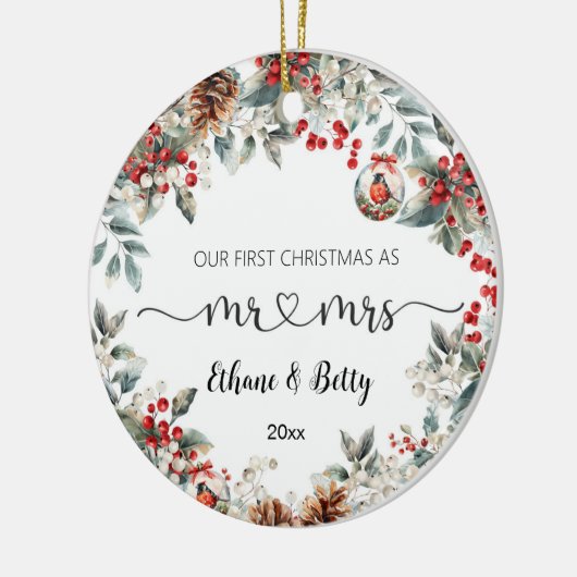 初めてのクリスマス結婚したオーナメントミスター&ミセス セラミックオーナメント (左)