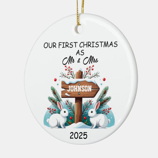 初めてのクリスマス結婚したオーナメント2025、私たちの最初 セラミックオーナメント (左)