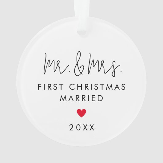 初めてのクリスマス結婚したカスタムフォトクリスマス オーナメント (裏面)