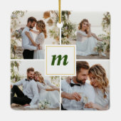 初めてのクリスマス結婚したカップル新婚モノグラム セラミックオーナメント (裏面)