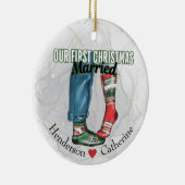 初めてのクリスマス結婚したカップル靴下 セラミックオーナメント (右)