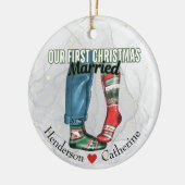 初めてのクリスマス結婚したカップル靴下 セラミックオーナメント (左)