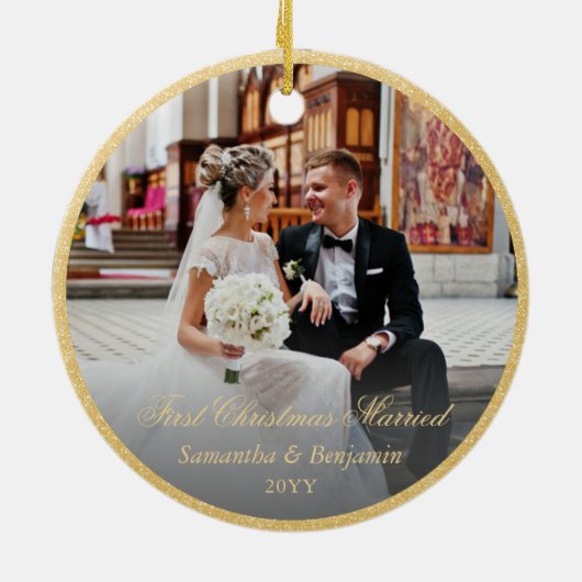 初めてのクリスマス結婚したカトリック セラミックオーナメント (裏面)