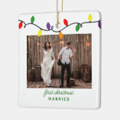 初めてのクリスマス結婚したカラフルクリスマスライト セラミックオーナメント (左)