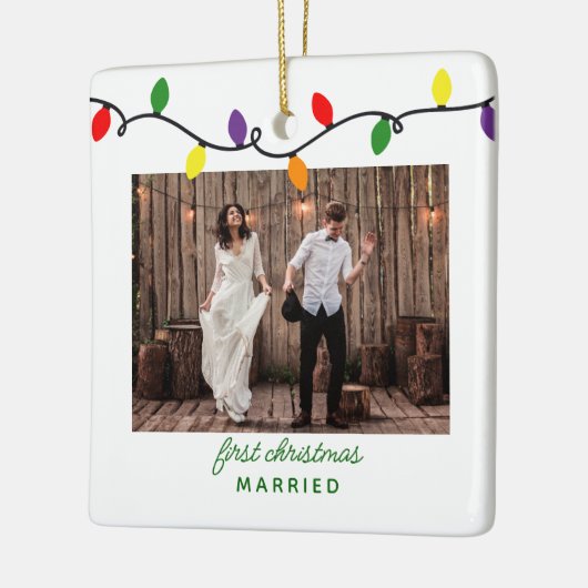 初めてのクリスマス結婚したカラフルクリスマスライト セラミックオーナメント (左)