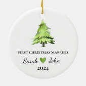 初めてのクリスマス結婚したクリスマスツリー名前をカスタムする セラミックオーナメント (裏面)