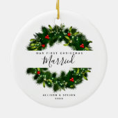 初めてのクリスマス結婚したスクリプパーソナライズされたト セラミックオーナメント (裏面)
