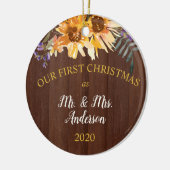 初めてのクリスマス結婚したス素朴ンフラワーオンウッド セラミックオーナメント (左)