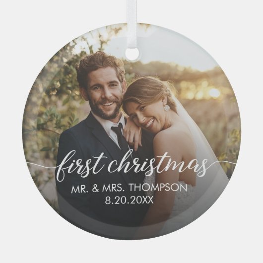 初めてのクリスマス結婚したス結婚クリプトの写真 ガラスオーナメント (正面)