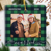 初めてのクリスマス結婚したズブルーPlaid新着写真 セラミックオーナメント