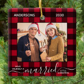 初めてのクリスマス結婚したズブルーPlaid新着写真 セラミックオーナメント