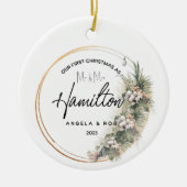 初めてのクリスマス結婚したセラミックオーナメント、ブーケ セラミックオーナメント (正面)