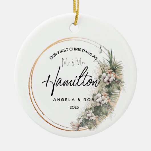 初めてのクリスマス結婚したセラミックオーナメント、ブーケ セラミックオーナメント (正面)