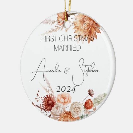 初めてのクリスマス結婚したテラコッタウォーター色 セラミックオーナメント (左)