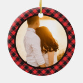 初めてのクリスマス結婚したトラックPlaidミセス・フォト セラミックオーナメント (裏面)