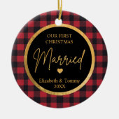 初めてのクリスマス結婚したバッファローセラミックオーナメント セラミックオーナメント (正面)