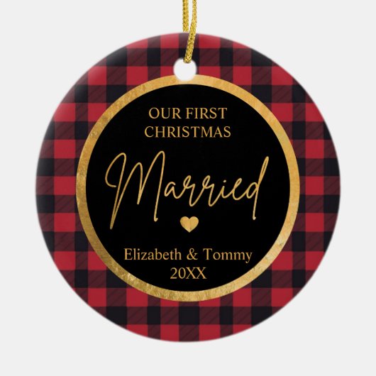 初めてのクリスマス結婚したバッファローセラミックオーナメント セラミックオーナメント (正面)