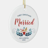 初めてのクリスマス結婚したパーソナライズされたクリスマスフォーク セラミックオーナメント (右)