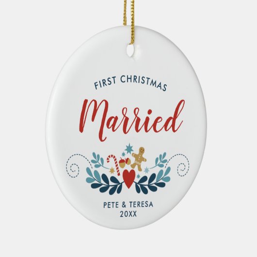 初めてのクリスマス結婚したパーソナライズされたクリスマスフォーク セラミックオーナメント (右)