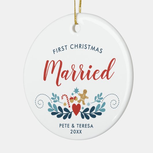 初めてのクリスマス結婚したパーソナライズされたクリスマスフォーク セラミックオーナメント (左)