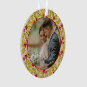 初めてのクリスマス結婚したピンク赤おもしろいカップルの写真 オーナメント (正面)