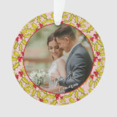 初めてのクリスマス結婚したピンク赤おもしろいカップルの写真 オーナメント (正面)