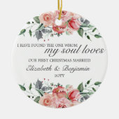 初めてのクリスマス結婚したフォトクリスチャン セラミックオーナメント (正面)