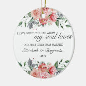 初めてのクリスマス結婚したフォトクリスチャン セラミックオーナメント (左)