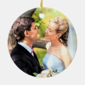 初めてのクリスマス結婚したフォトクリスチャン セラミックオーナメント (裏面)