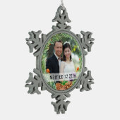 初めてのクリスマス結婚したフォトスノーフレークツリーデコール スノーフレークピューターオーナメント (左)