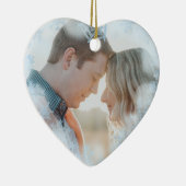 初めてのクリスマス結婚したフォトブルー雪 セラミックオーナメント (右)