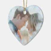 初めてのクリスマス結婚したフォトブルー雪 セラミックオーナメント (左)