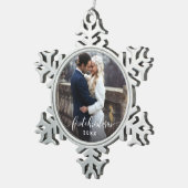 初めてのクリスマス結婚したフォトホリデーオーナメント スノーフレークピューターオーナメント (右)