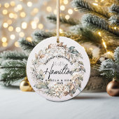 初めてのクリスマス結婚したフローラリーフリース セラミックオーナメント