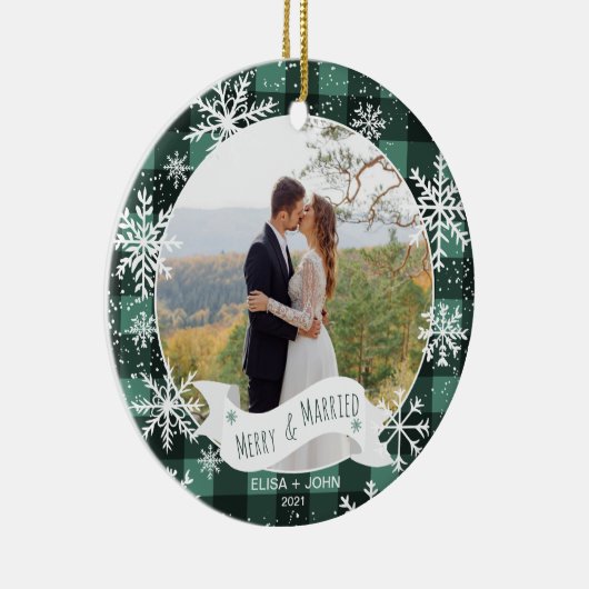 初めてのクリスマス結婚したプレイド2枚の写真 セラミックオーナメント (右)