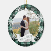 初めてのクリスマス結婚したプレイド2枚の写真 セラミックオーナメント (左)