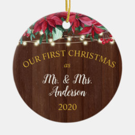 初めてのクリスマス結婚したポ素朴インセチア灯 セラミックオーナメント