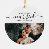初めてのクリスマス結婚したミセス・カップル・ネーム写真 セラミックオーナメント (正面)