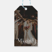 初めてのクリスマス結婚したミニマルタイポグラフィ写真 ギフトタグ (裏面)